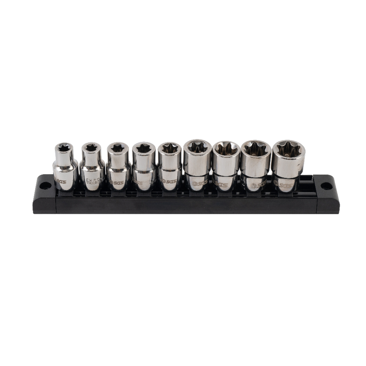 SGS 9pc 1/2in Drive Female E-Torx Socket Set | E10-E24 | Rail